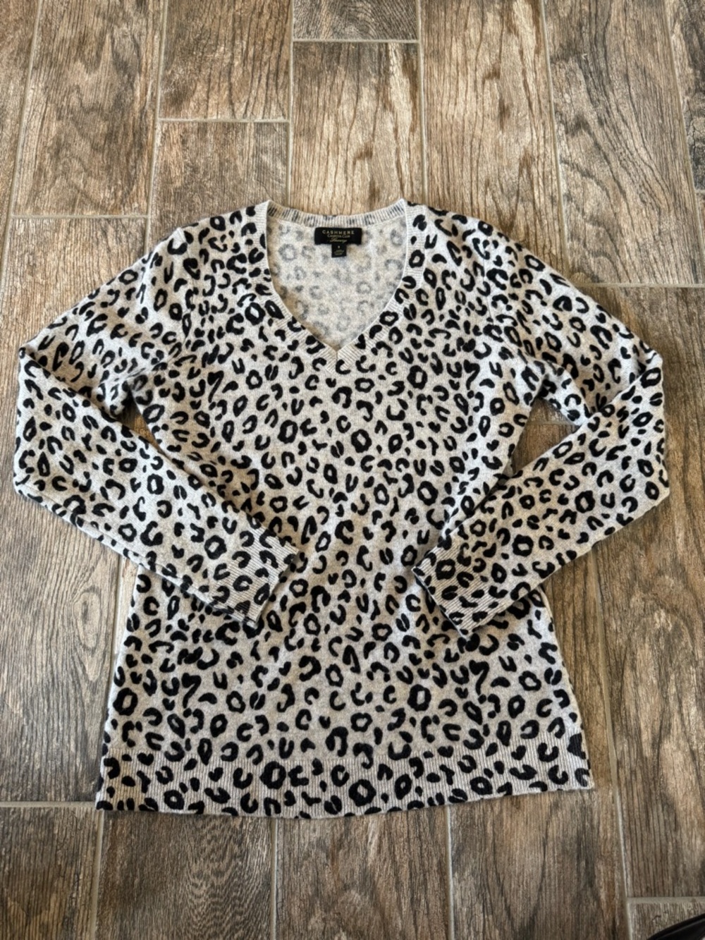Charter Club Cashmere Gray and Black Animal Print Sweater